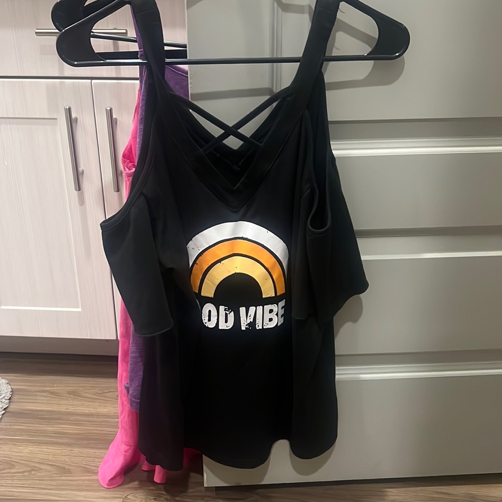 Good vibes open shoulder top